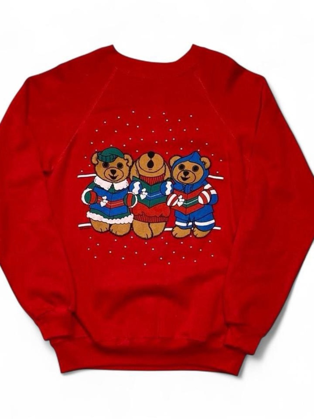 1987 Vintage Christmas Caroling Bears Red Crewneck Sweatshirt